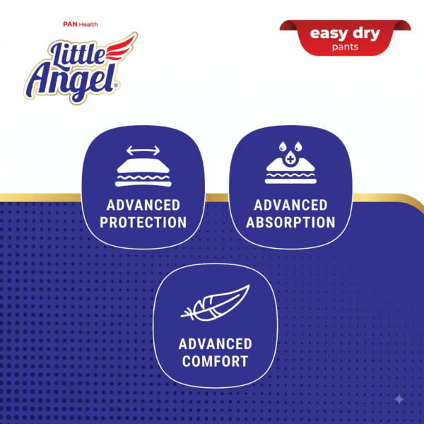 Addtional 1 Little Angel Easy Dry Diaper Pants with 12 hrs absorption Medium (M) Size-7-12 Kgs-72 Count