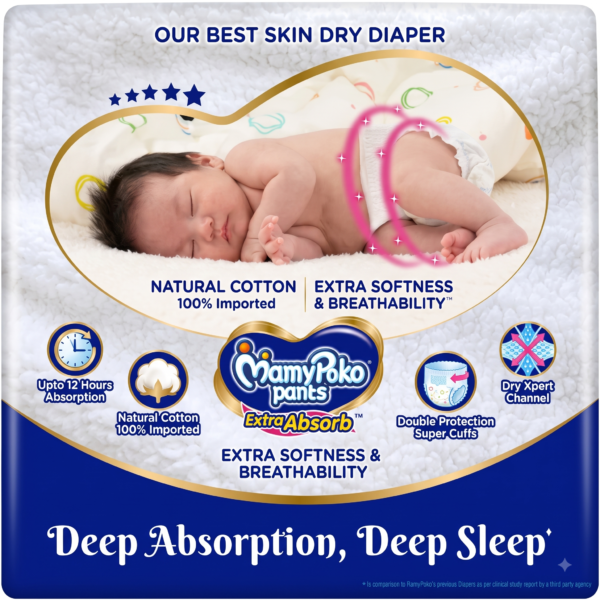 MamyPoko Pants Extra Absorb Baby Diapers, Small (S size) | 4-8 kg | Deep Sleep Diapers| Soft gentle fit |Deep Absorbent Crisscross | skin friendly with coconut oil |