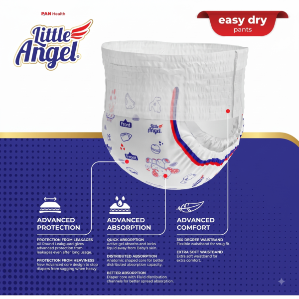 Addtional images Little Angel Easy Dry Diaper Pants with 12 hrs absorption Medium (M) Size-7-12 Kgs-72 Count