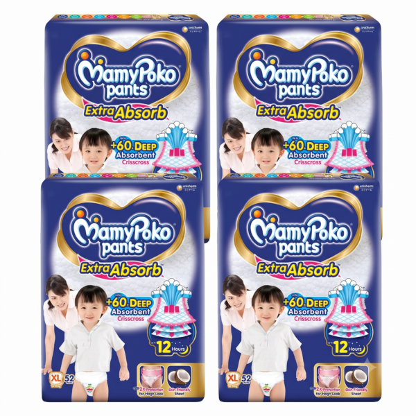 MAMYPOKO PANTS Pants Extra Absorb Pant Diapers -Extra  Large(52 Pieces)- Pack of 2