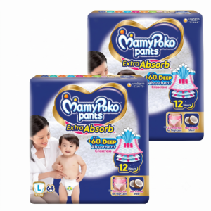 MAMYPOKO PANTS Pants Extra Absorb Pant Diapers - Large(64 Pieces)- Pack of 2