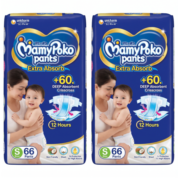 MAMYPOKO PANTS Pants Extra Absorb Pant Diapers - Small  (66 Pieces)- Pack of 2