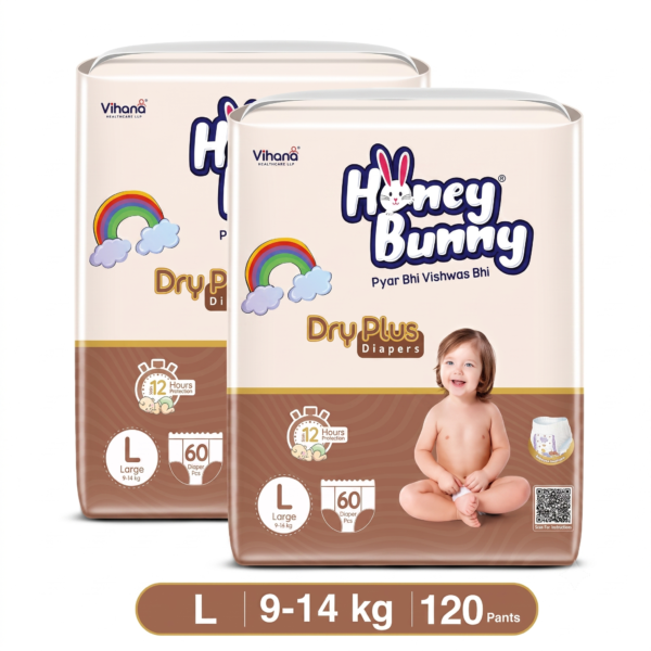 HONEY BUNNY Baby Diaper Pant-L Size 64 Pieces ( Pack of 2)