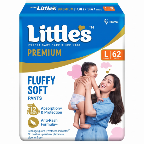 Little's Premium New Born Baby Diaper L Size (Large) Pants Style -9-14 kg -62 Count