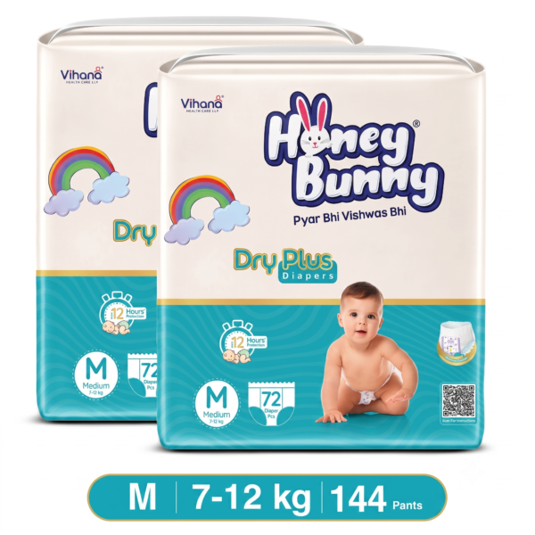 HONEY BUNNY Baby Diaper Pant-M Size 74 Pieces ( Pack of 2)