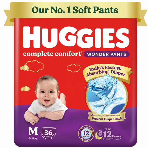 Huggies Complete Comfort Wonder Pants, India's Fastest Absorbing Diaper | M Size