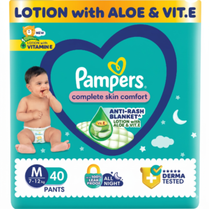 M40 Pampers Complete Skin Comfort Pants, Anti-rash blanket, Lotion with Vitamin E & Aloe Vera, Medium size baby Diapers