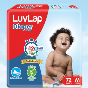 LuvLap Pant Style Baby Diapers, Medium (M), 74 Count, Aloe Vera Lotion, 12hr Protection