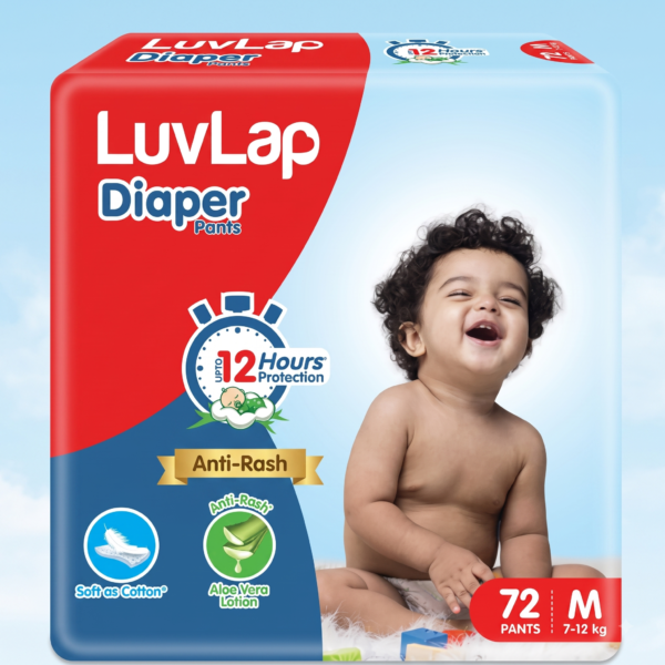 M72 LuvLap Pant Style Baby Diapers, Medium (M), 74 Count, Aloe Vera Lotion, 12hr Protection