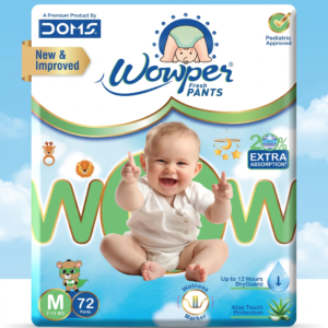 Wowper Fresh Baby Diaper Pants By DOMS | Wetness Indicator | Upto 12 Hrs Absorption | 7-12 Kg | M Size (72 Pieces)