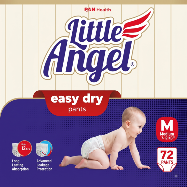 M72 Little Angel Easy Dry Diaper Pants with 12 hrs absorption Medium (M) Size-7-12 Kgs-72 Count