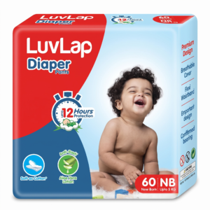 LuvLap Pant Style Baby Diapers, New Born/X-Small (NB/XS), 60 Count, Aloe Vera Lotion, 12hr Protection