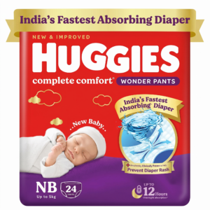 NB24 Huggies Complete Comfort Wonder Pants, India's Fastest Absorbing Diaper | Newborn Size