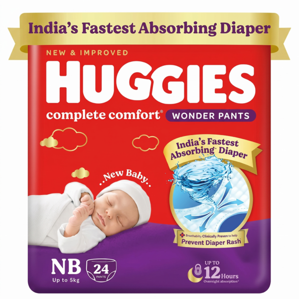 Huggies Complete Comfort Wonder Pants, India's Fastest Absorbing Diaper | Newborn Size