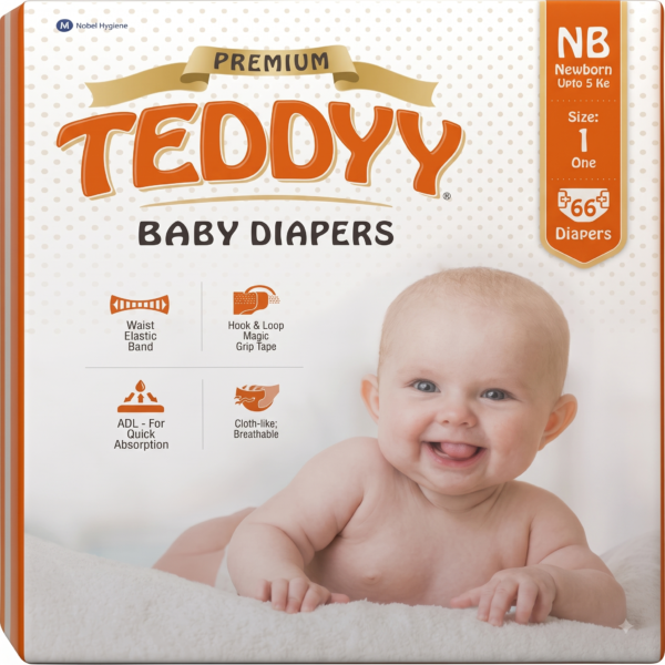 Teddyy Taped Diapers New Born(NB/XS) - 66 Pieces