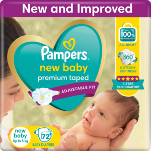 Pampers Active Baby Diapers, Taped style diaper New Born,(NB/XS) size-72 Count