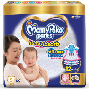MamyPoko Pants Extra Absorb Baby Diapers, Small (S size) | 4-8 kg | Deep Sleep Diapers| Soft gentle fit |Deep Absorbent Crisscross | skin friendly with coconut oil |