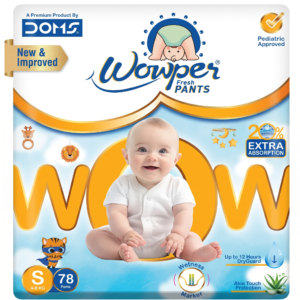 Wowper Fresh Baby Diaper Pants By DOMS | Wetness Indicator| Upto 12 Hrs Absorption | 4-8 Kg | S Size  (68 Pieces)