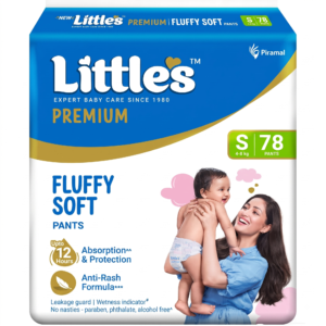 Little's Premium New Born Baby Diaper S Size (Small) Pants Style- 4-8 kg-78 Count