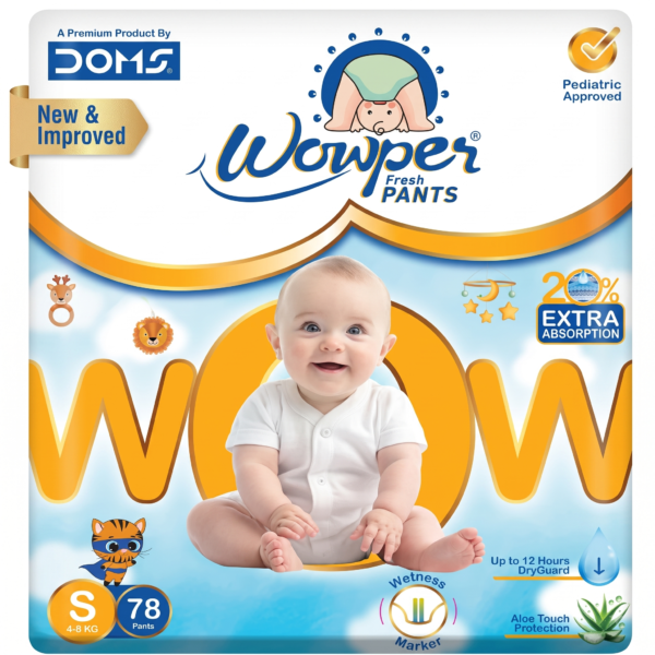 Wowper Fresh Baby Diaper Pants By DOMS | Wetness Indicator| Upto 12 Hrs Absorption | 4-8 Kg | S Size  (68 Pieces)
