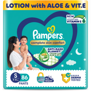 S86 Pampers Complete Skin Comfort Pants, Anti-rash blanket, Lotion with Vitamin E & Aloe Vera Small size