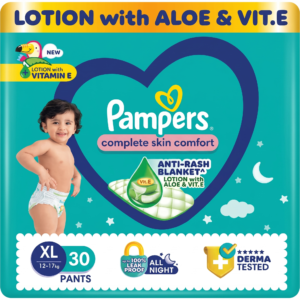 Pampers Complete Skin Comfort Pants, Anti-rash blanket, Lotion with Vitamin E & Aloe Vera, Extra Large size baby Diapers