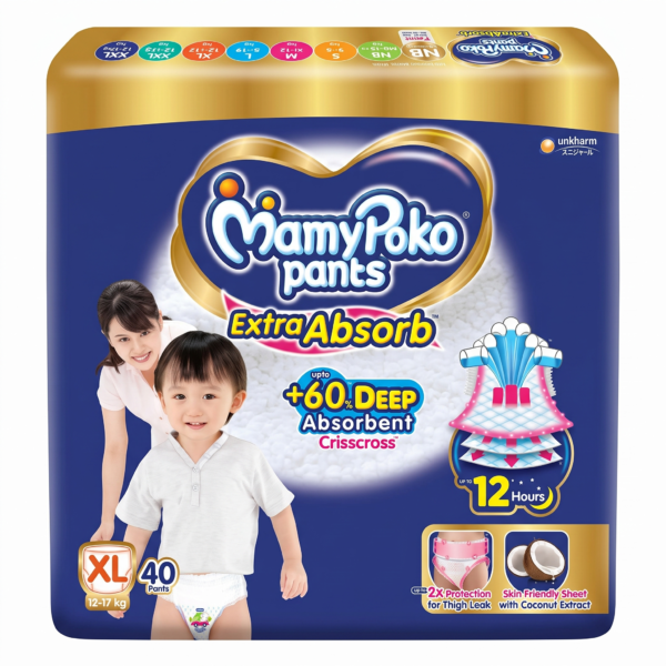 MAMYPOKO PANTS Pants Extra Absorb Pant Diapers -  Extra Large (40 Pieces)- Pack of 2