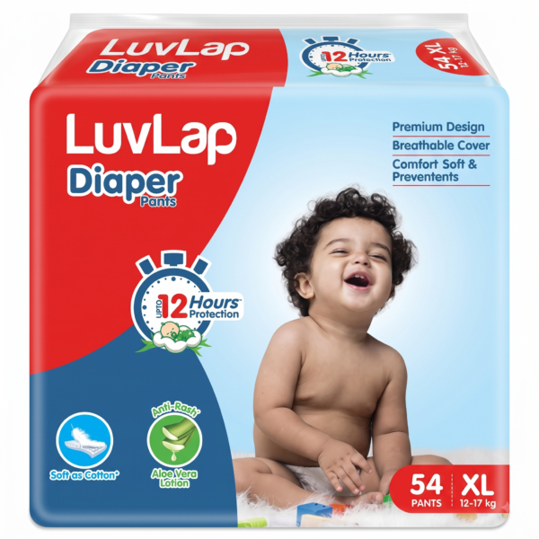 XL54 LuvLap Pant Style Baby Diapers, X-Large (XL), 54 Count, Aloe Vera Lotion, 12hr Protection