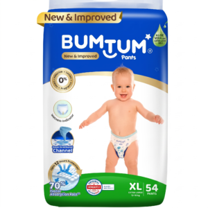 Bumtum Baby Diaper Pants with Double Layer Leakage Protection Infused With Aloe Vera, Cottony Soft High Absorb Technology Extra Large - 54 Pieces
