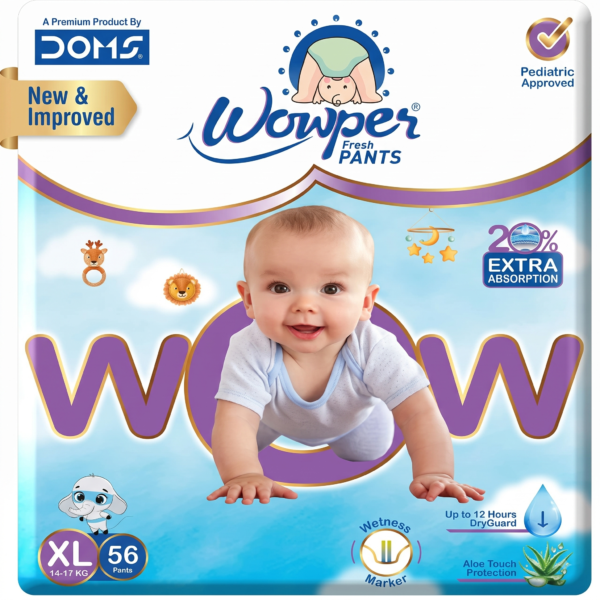 XL56 Wowper Fresh Baby Diaper Pants By DOMS | Witness Indicator | Upto 12 Hrs Absorption | 14-17 Kg | XL Size (56 Pieces)
