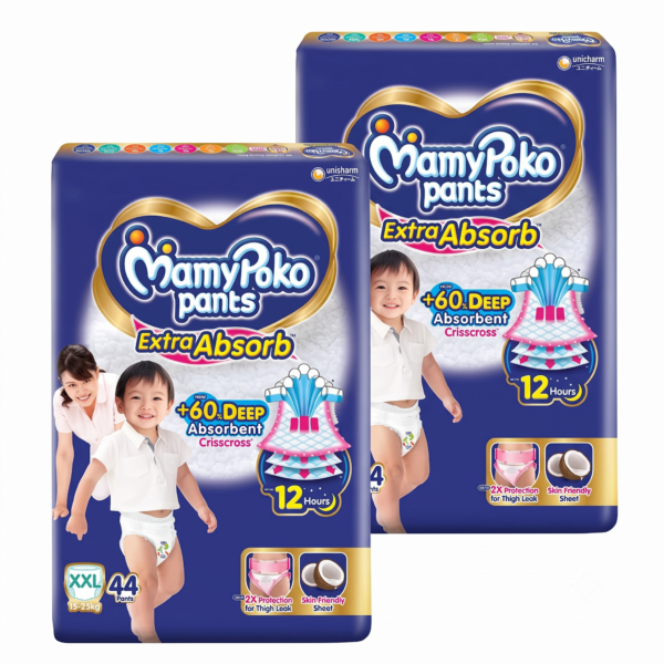 MAMYPOKO PANTS Pants Extra Absorb Pant Diapers -XXL (44 Pieces)- Pack of 2