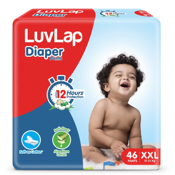 LuvLap Diaper Pants XXL, 15-25kg, 46 Count, Baby Diaper Pants, with Aloe Vera Lotion for Rash Protection, upto 12 Hour protection