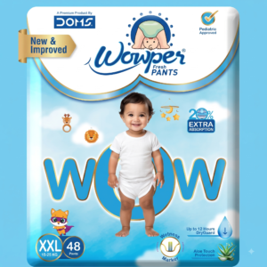 Wowper Fresh Baby Diaper Pants By DOMS | Wetness Indicator | Upto 12 Hrs Absorption | 15-25 Kg | XXL Size (48 Pieces)
