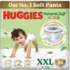 Huggies Natural Soft Premium Baby Diaper Pants, Double Extra Large (XXL) Size (15-25 Kgs), Pack of 36 | Cloud Softness All over