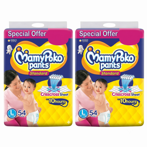 MamyPoko Pants Standard Diaper With Crisscross Absorption Large Size L-54 (Pack of 2)