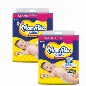 s 74 MamyPoko Pants Standard Diaper With Crisscross Absorption Small Size S-74 (Pack of 2)